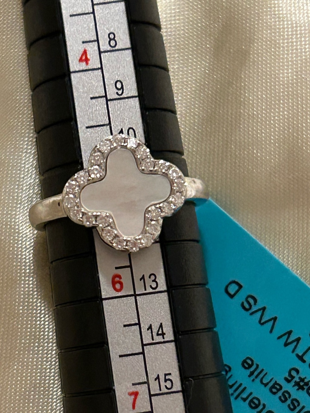 Sterling Silver and Moissanite Mother-of-Pearl Clover Ring size 5